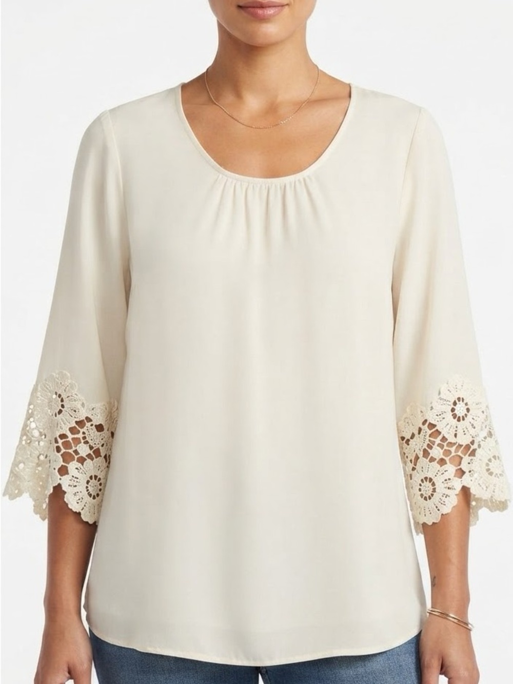 Cato Women's Cream Crochet-Sleeve Blouse Size 22/24 NWT